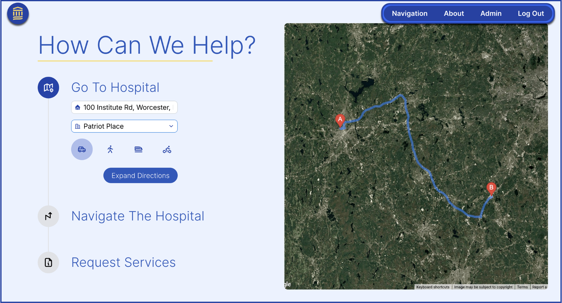 Hospital Navigation Screenshot